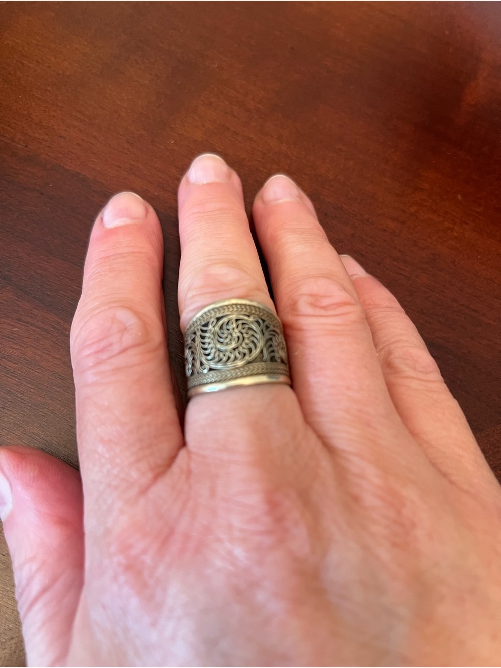 Antique-Style Filigree Statement Ring in Brass
